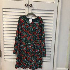 Hanna Andersson Green Dress with Red Floral Pattern